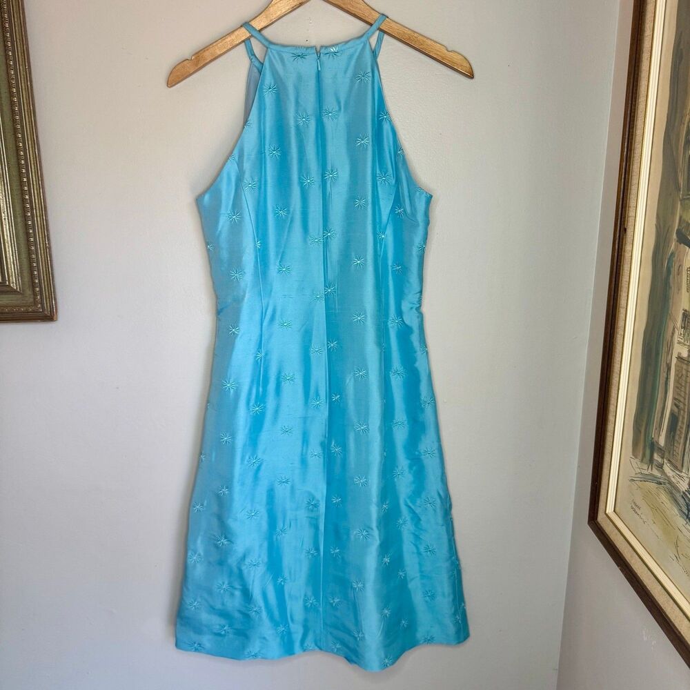 Trio New York Blue 100 Silk Embroidered High Neck Mini Dress Flaw 10